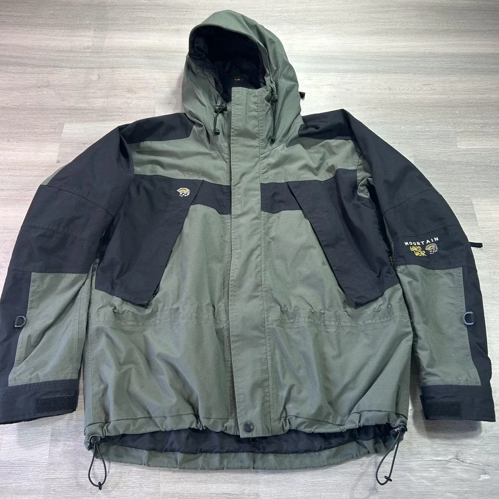 Mountain Hardwear Ski Jacket Mens Medium Green Hooded Full Zip Conduit Shell